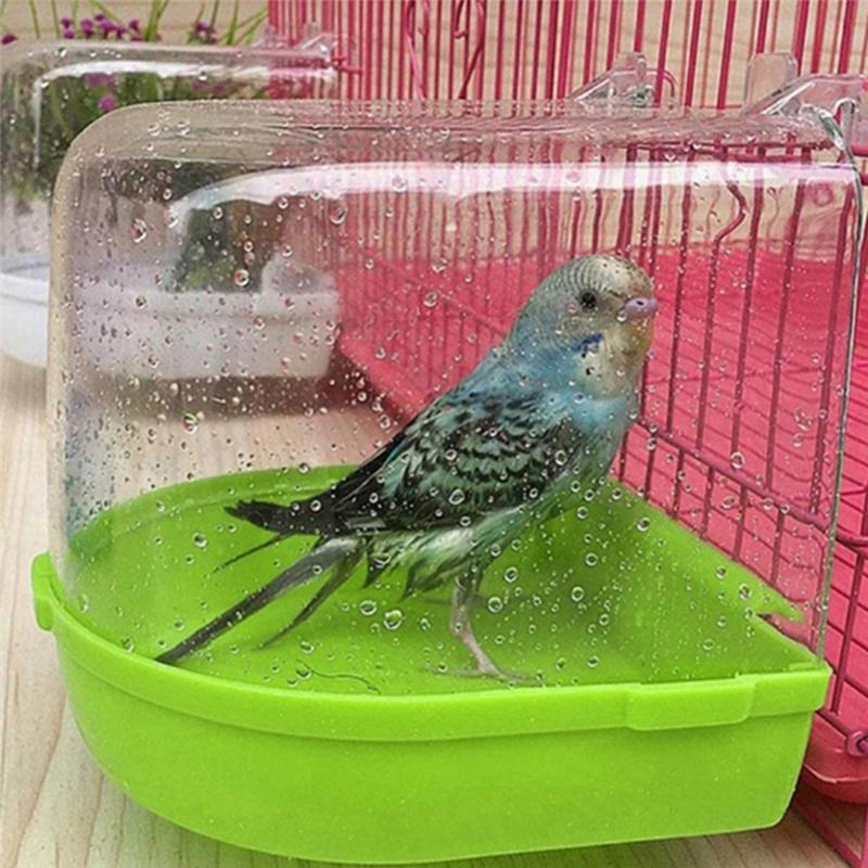 AEE2-Parrot Hanging Bathtub Easy To Install Canary Cage Accessories Pet Bird Bath Box Parrot Water Shower Bowl Bird Cage