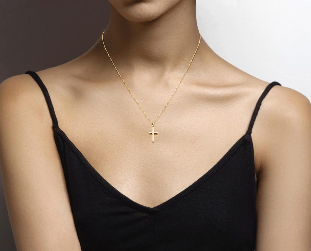 Miabella Italian 925 Sterling Silver or 18K Gold Plated Small Cross Pendant Necklace for Women, 18-inch Chain Included, Made In Italy, 22mm X 12mm,