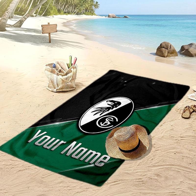 SC Freiburg FC Personalized Printed Beach Towel Soccer Logo Support Custom Name Text Absorbent Towel For Sport Travel Special Gift