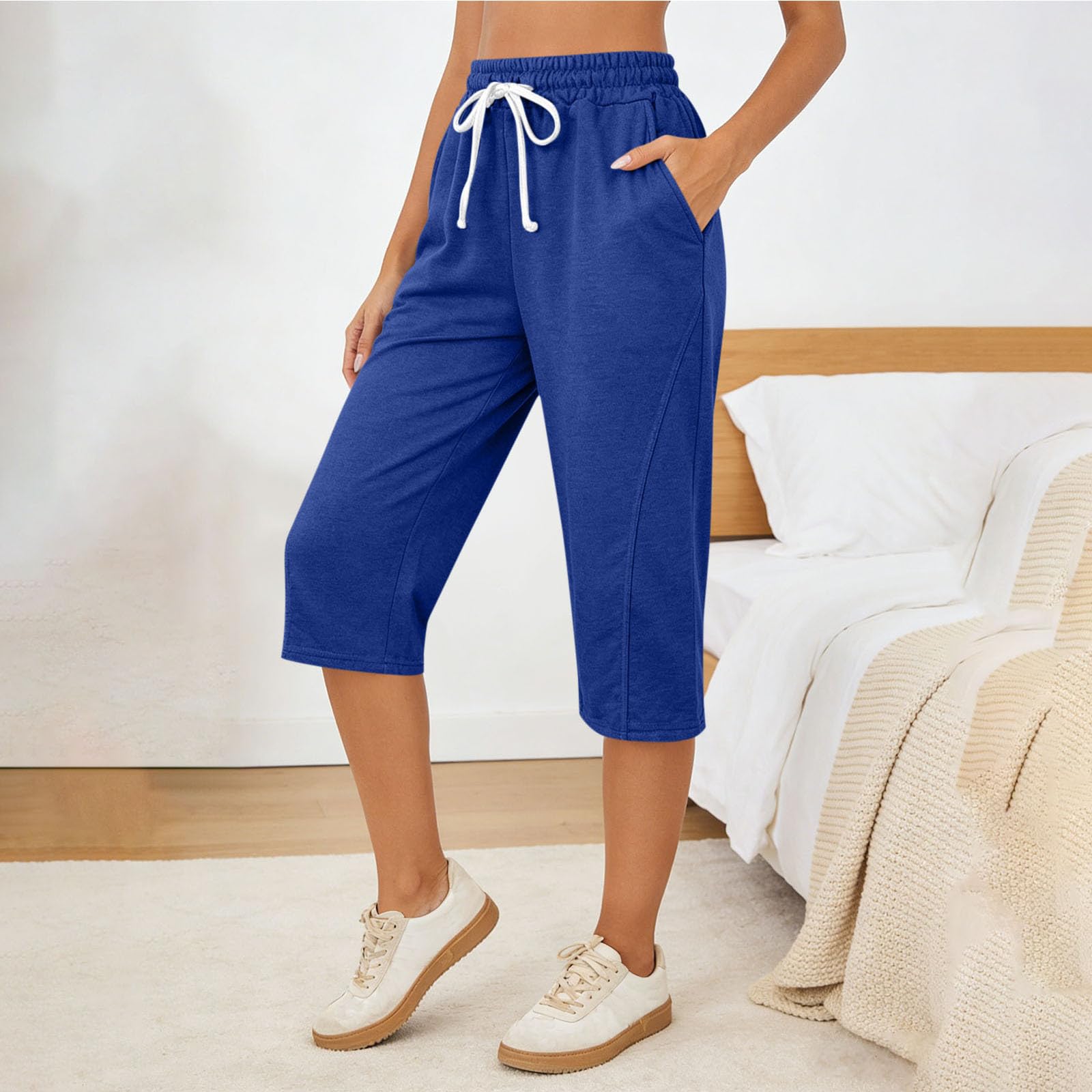 

Ladies Color Temperament Casual Loose High Waisted Leg Cinching Cropped Pants L