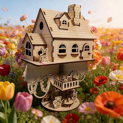 Jungle Treehouse 3D Wooden Puzzle Scale Miniature DO-IT-YOURSELF Miniature Kit Handcrafted Present Home Decor Assembly Toy