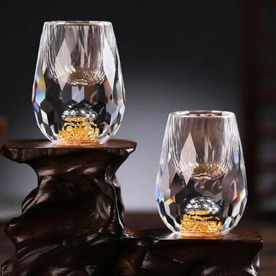 1ks kreativní křišťálová sklenice na broky 15ml mini kelímky na likér na whisky s dvojitým dnem zlatá fólie skleněný šálek na čaj Luxusní dárky pro muže