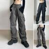 Damen Cargohose Hip Hop Streetwear Multi Taschen Lose Hohe Taille Einfarbig Weich