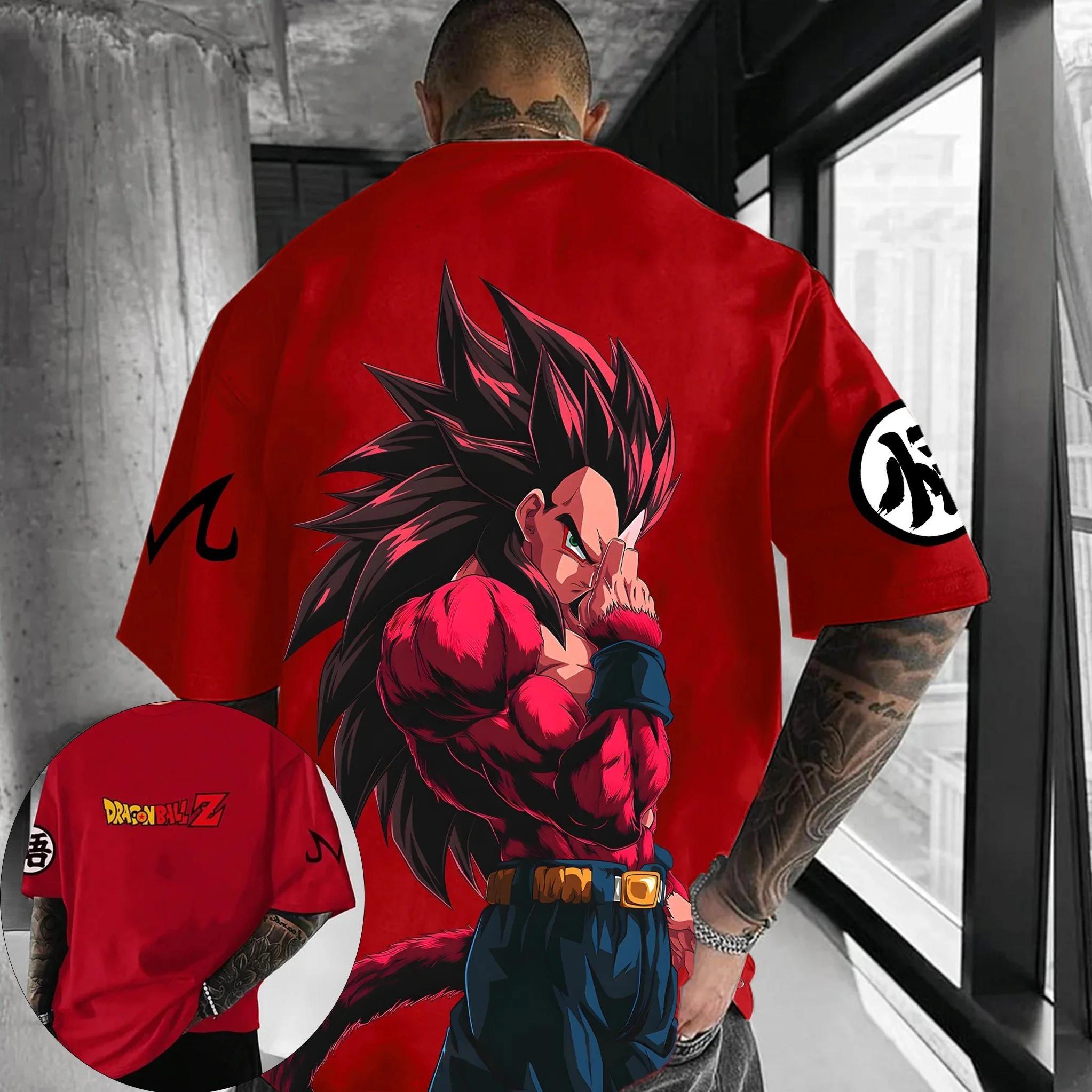 

2026 Dragon Ball Super Saiyan 4 Goku Мужская Красная Свободная Хлопковая Футболка Япония Аниме Принт Streetwear Летние Повседневные Топы Футболки 4XL
