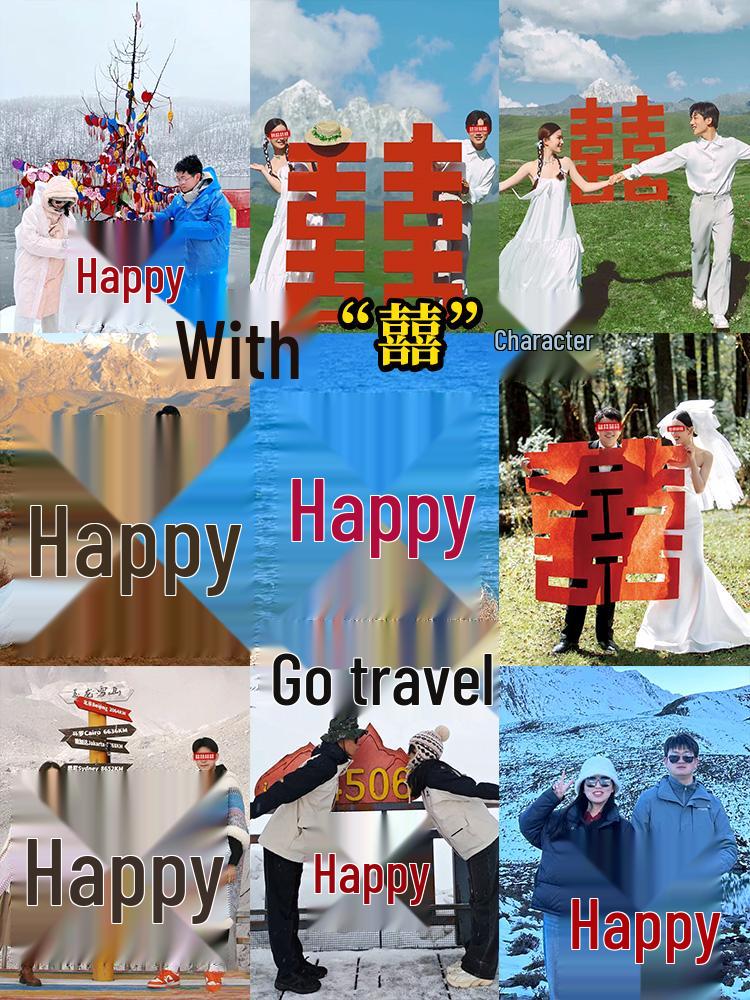 Dubbel Lycka Bröllopsrum Dekoration Klistermärke för Nytt Sovrum & Vigsel Foto Bakgrund