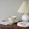 Filiżanka kawy koreański Retro kremowy żółty duszpasterski kwiatowy maswerk złoty ceramiczny angielski popołudniowy deser kwiatowa filiżanka do herbaty i spodek