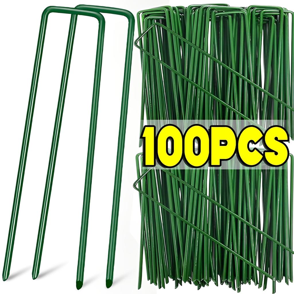 Agrafes de jardin en U, piquets de clôture robustes, piquets de gazon, piquets de paysage galvanisés pour maintenir les pelouses, clous de sol pour barrière