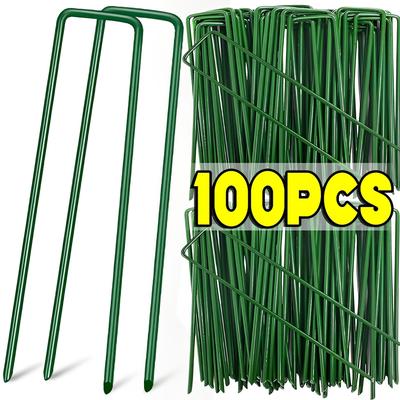 Agrafes de jardin en U, piquets de clôture robustes, piquets de gazon, piquets de paysage galvanisés pour maintenir les pelouses, clous de sol pour barrière
