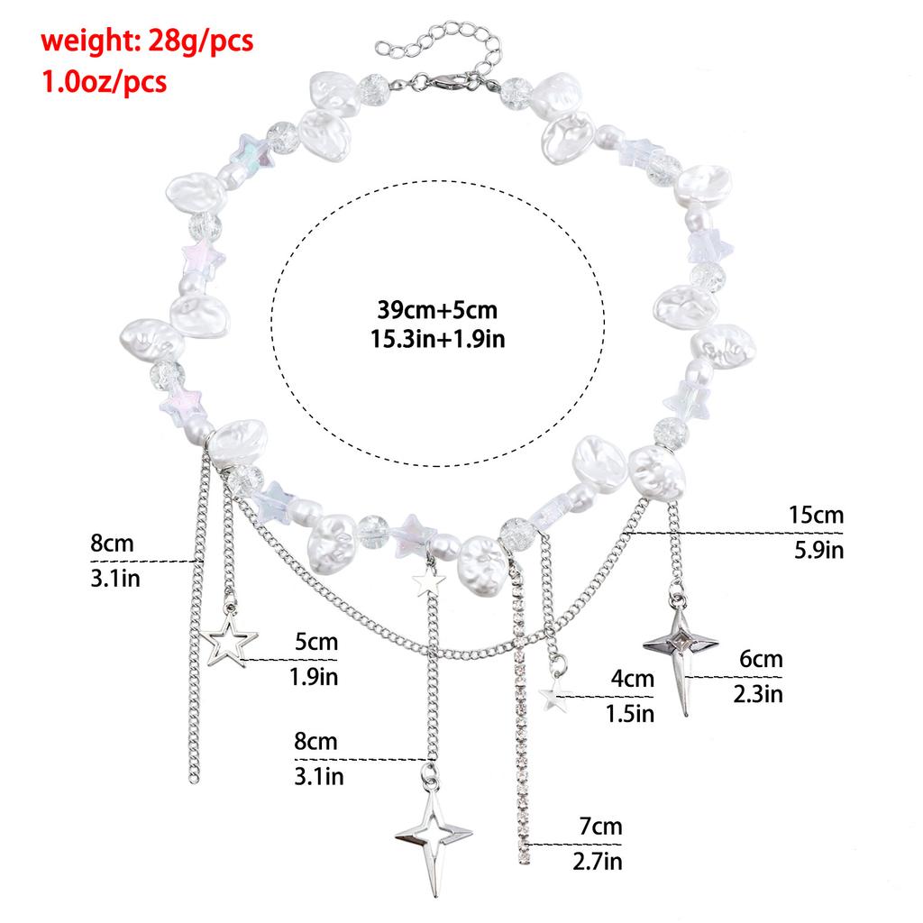 Cold Wind Cross Star Diamond Imitation Pearl Necklace Personalized Stacking Temperament Advanced Clavicle Chain Necklace