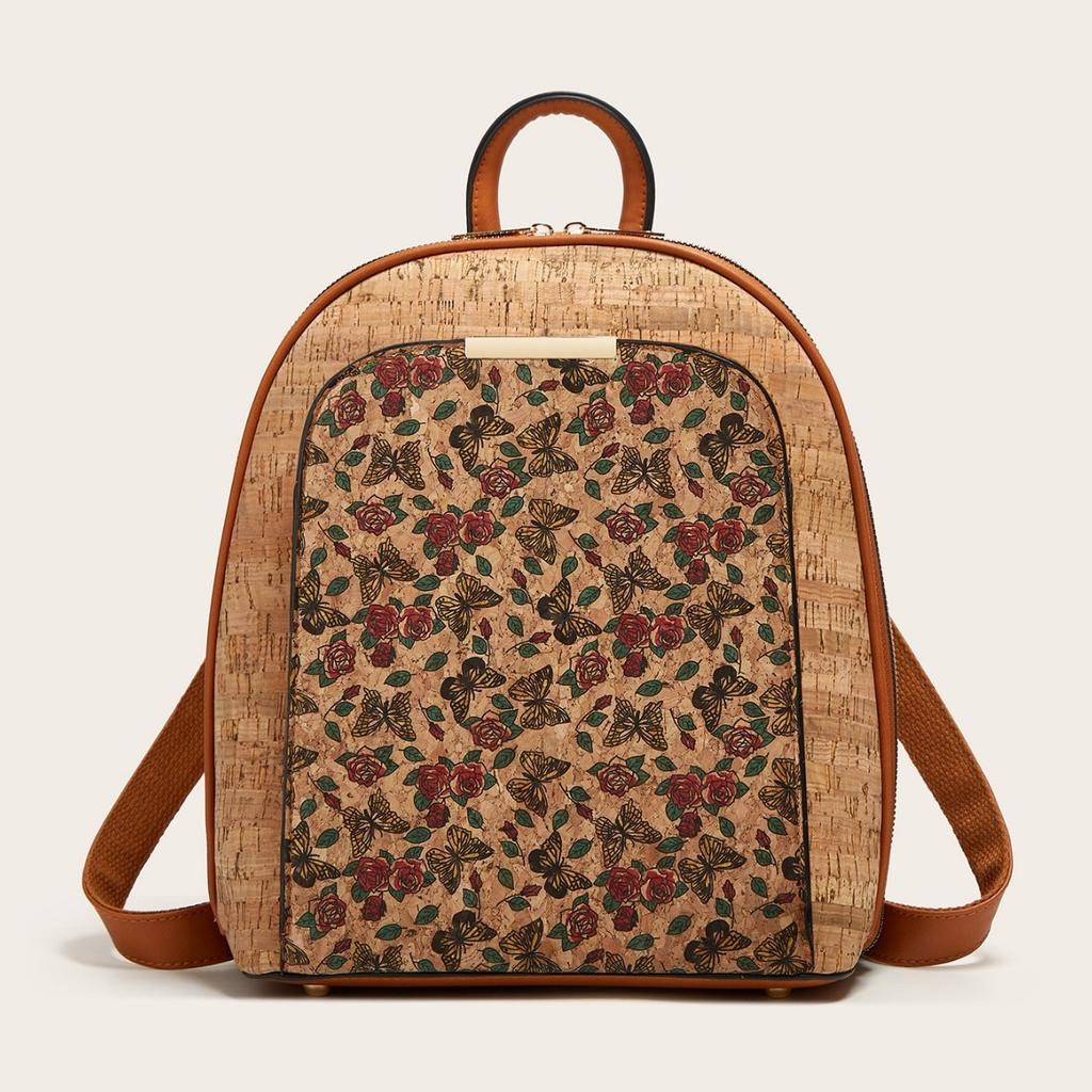 Cork Backpack for Women Bohemian Style Daypacks Vintage Printed Satchel Purse Teenager School Bag Women's Lightweight Multipurpose Travel Work Handbag