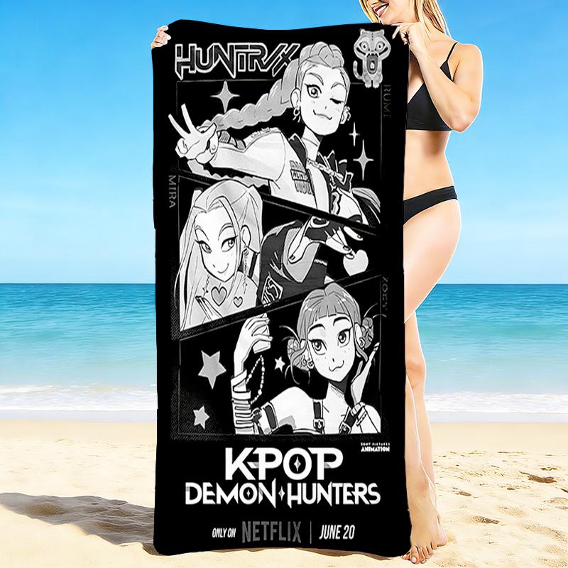 1Pc Kpop Demon Hunters Beach Towel Quick Dry Multiuse For Beach Pool Gym Yoga Home Travel Christmas Halloween Xmas Gift N1503