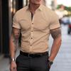 Camisa Esportiva Masculina Casual Colorblock Manga Curta Stretch Fitness
