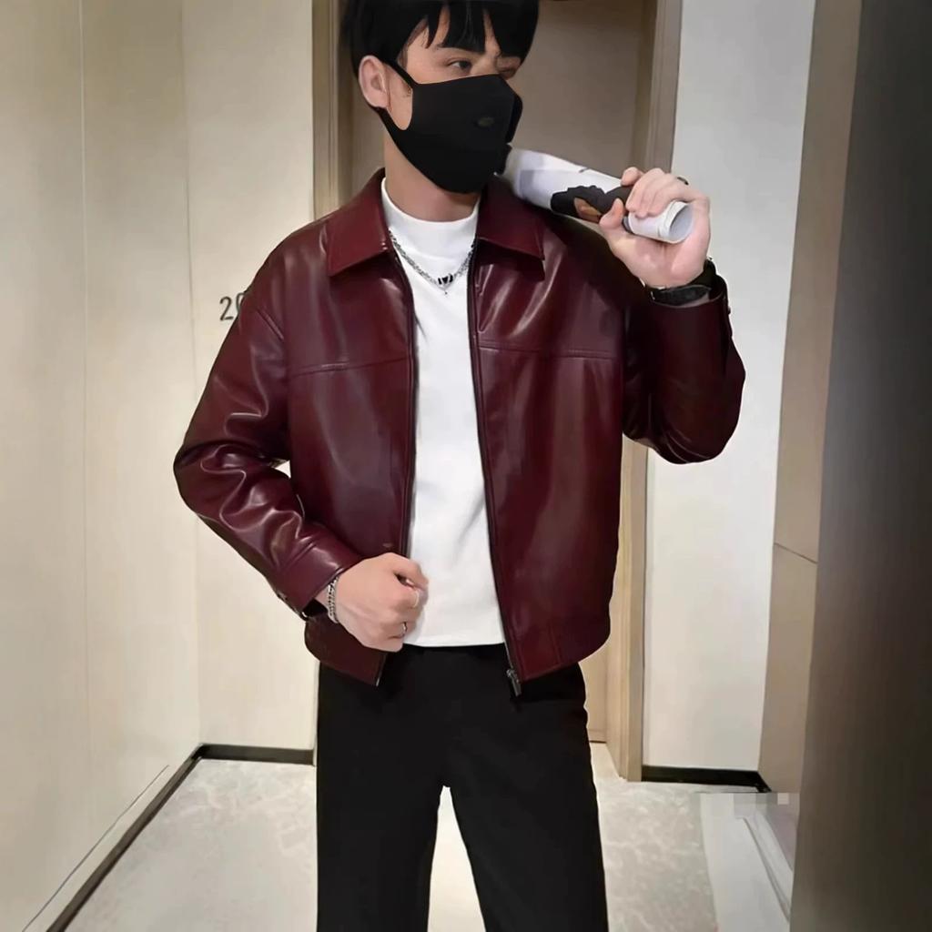 Men's regular men's leather jacket solid color versatile pu new spring and autumn simple locomotive leather jacket