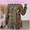 Leopard Print T Shirt With Splicing Long Sleeve For Casual Wear