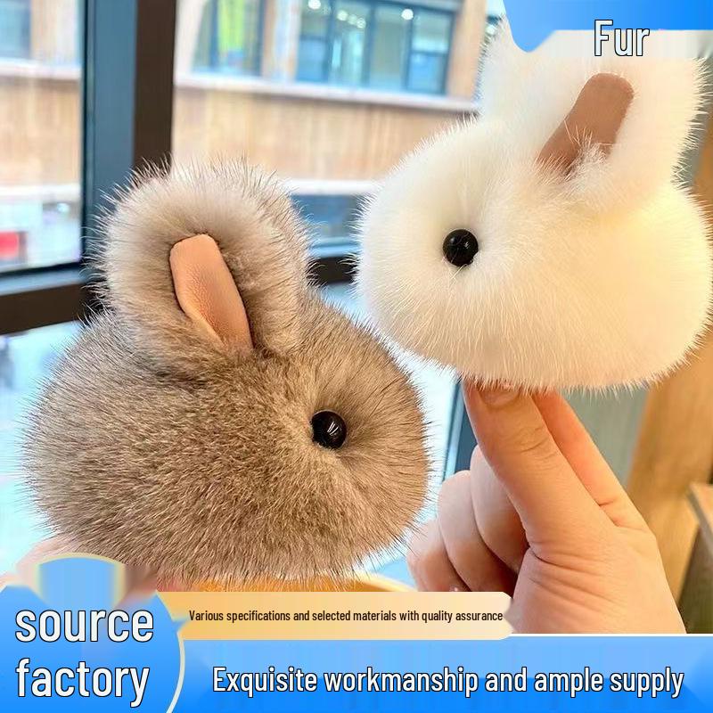 Mini Jade Rabbit Plush Keychain - Cute Cartoon Doll with Mink Fur