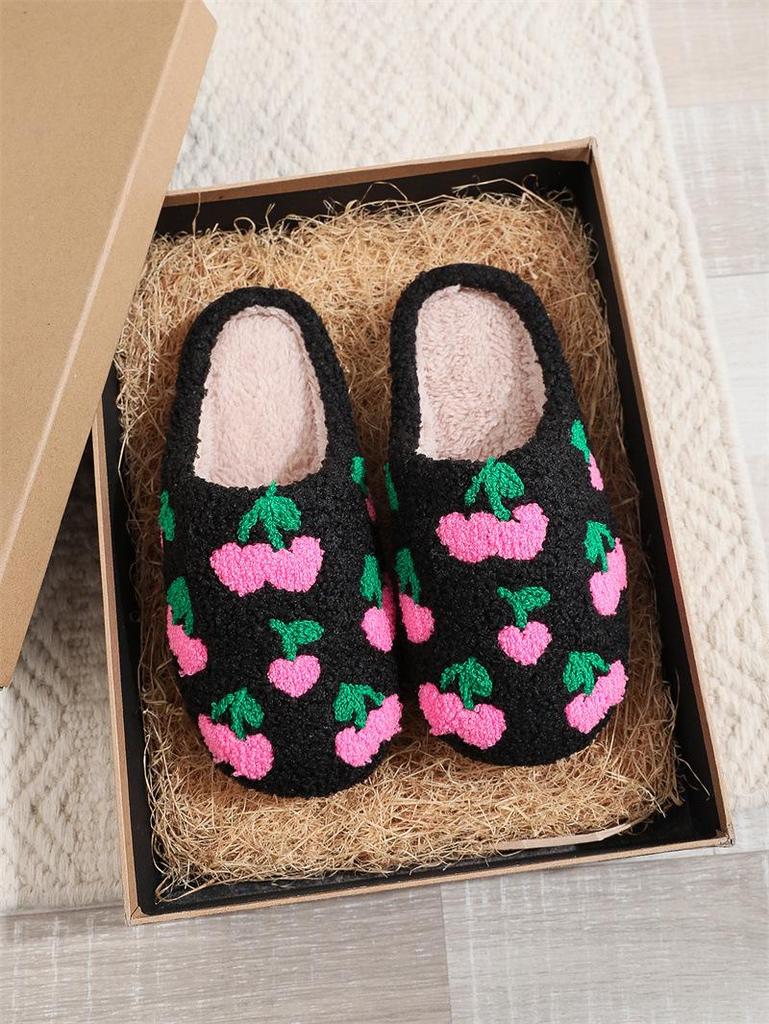 Cute Cartoon Smiley Face Christmas Hat & Tree Strawberry Cotton Slippers, Cozy & Warm Couple Style.