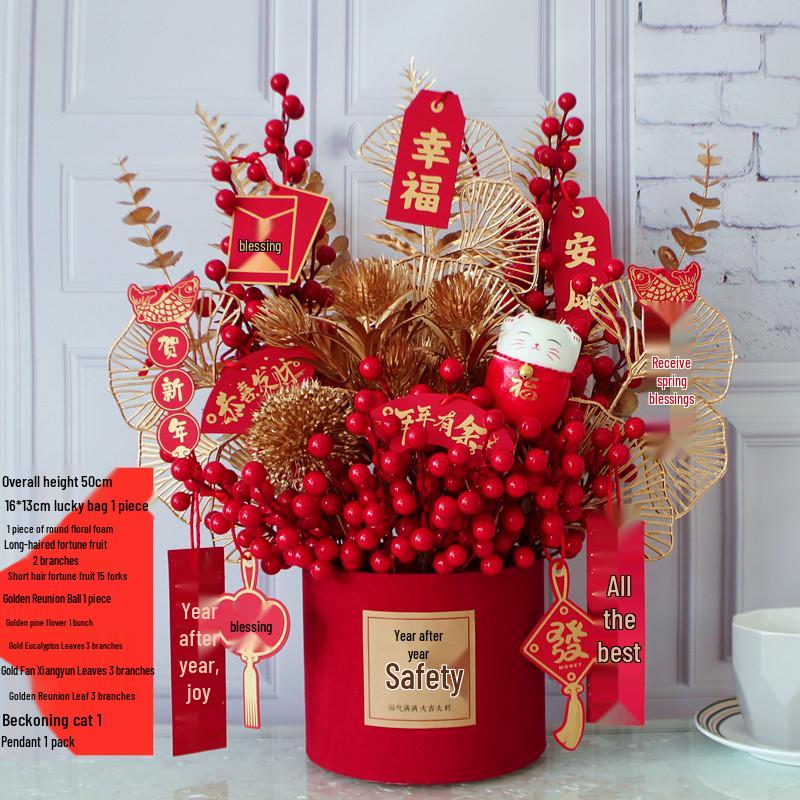 Fortune Fruit Red Berry & Holly Flower Arrangement - New Year Spring Festival Gift