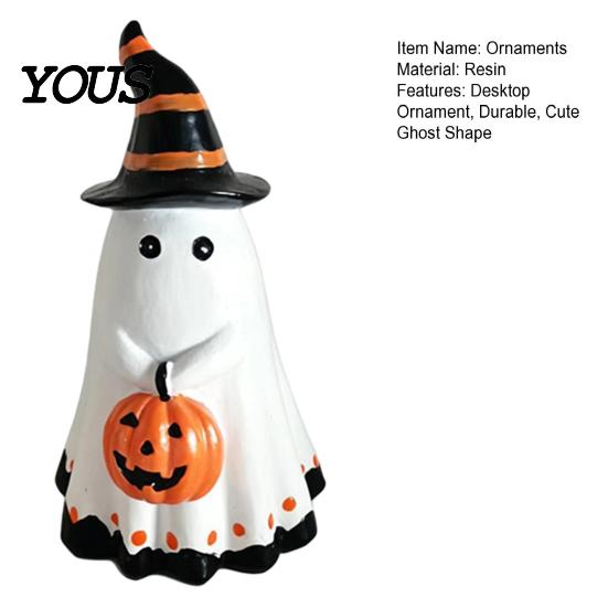 Decorative Halloween Centerpiece Ghost Ornament, Cute Tabletop Sculpture, Durable Resin Indoor Decor Table for Home Party Festive Shelf Fireplace