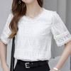 Casual Fashion Solid Lace Hollow Out T-shirt Summer New Short Sleeve O-Neck Loose Pullovers Tops Women's Clothing