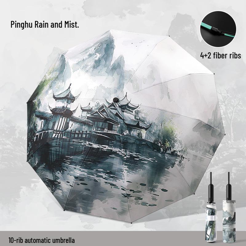 Durable Automatic Folding Retro Umbrella - Sun/Rain Shade with UV Protection