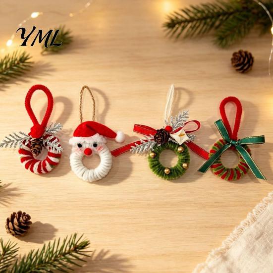 Rustik Noel Ağacı Asılı Dekor El Yapımı Boru Temizleyici Noel Süsü, Bitmiş Kadife Saplı Çelenk El Sanatları Küçük Dekoratif Hatıra Aksesuarları