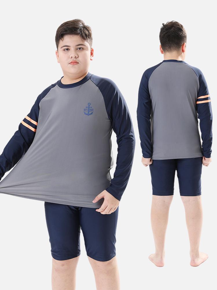 Boys' Long-Sleeved Quick-Dry Swimwear with Sun Protection, Loose Fit, Plus Size for Big Kids