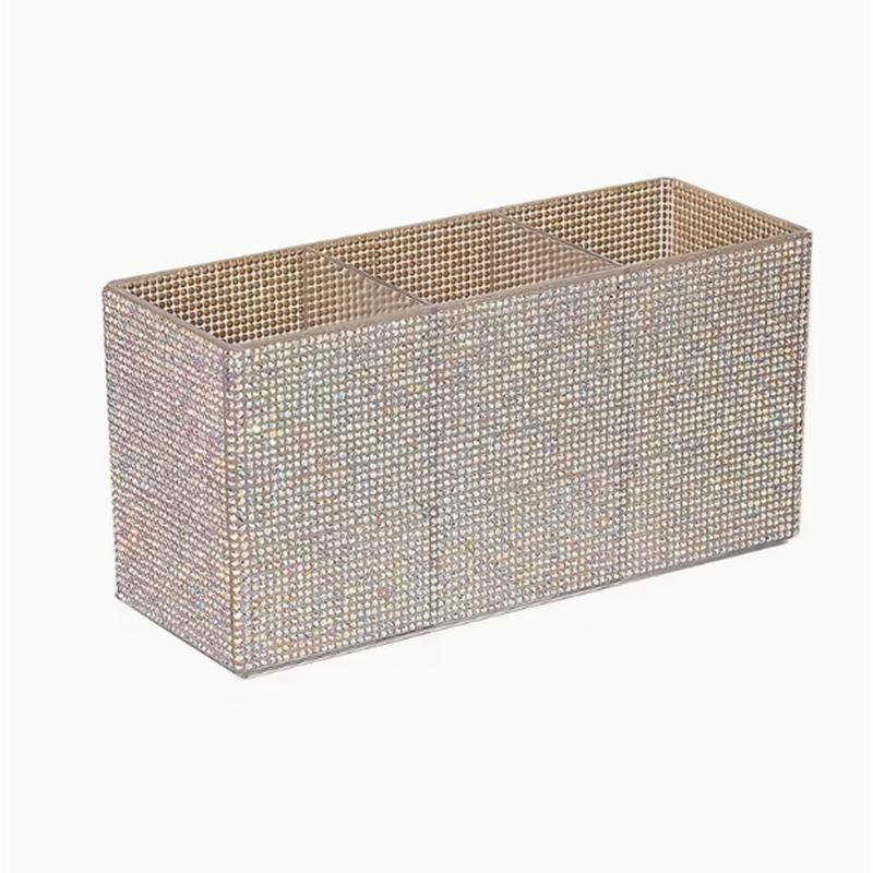 Glanzende Strass Make-up Kwasten Organizer met 3 Vakken Grote Capaciteit Make-up Kwasten Lippenstift Cosmetische Hulpmiddelen Opbergdoos