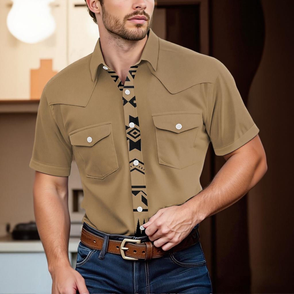 Men'S Fashionable Lapel And Shoulder Length Short Sleeved Casual Top