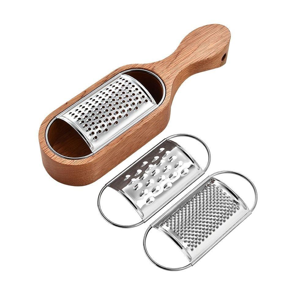 Silver Brown Cheese Shredder Stainless Steel Wood Grater Box Practical Cheese Grater Kitchen