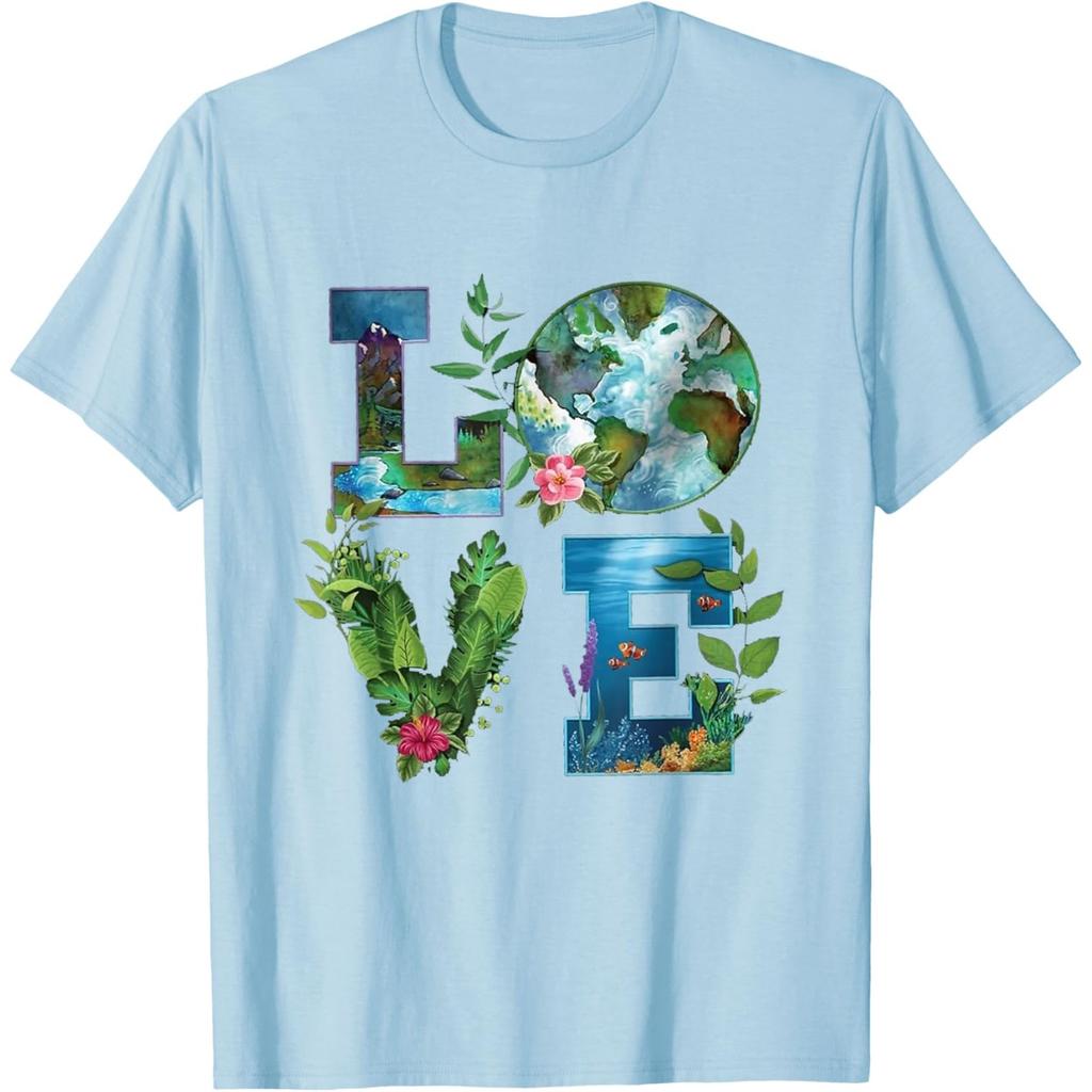 Love Earth Themed Graphic Tee Sustainable Planet Print Casual Cotton T-Shirt Unisex