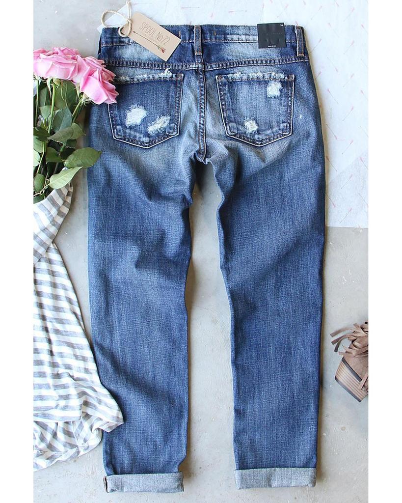 Azura Exchange Kalp Patchwork Yıpranmış Kot Pantolon