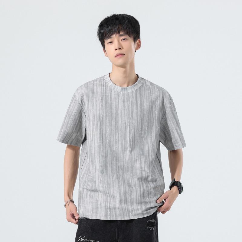 Men Vertical Texture Knit T Shirt Crew Neck Short Sleeve Loose Casual Minimal Daily Summer Street Basic Top