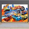 Hot Birthday Party Decorations, 5x3ft Happy Birthday Back Drop Banner Theme Backdrop Banner for Wheels Party Decorations Indoor Outdoor.