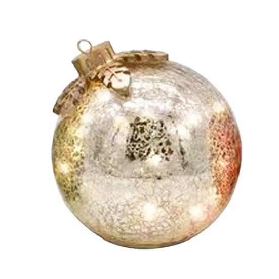 Glass Tabletop Christmas Ornament with LED Lights Glass Ball with Timer Function 6-Inch Light-Up Sphere for Holiday Centerpiece