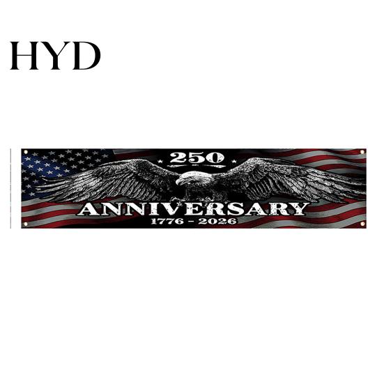 Independence Day Banner 250th Anniversary 6.5x1.5ft 250 Years of Freedom American Patriotic Decoration 1776-2026 Waterproof USA Porch Sign for