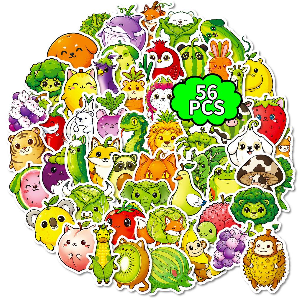 56 Cartoon Vegetables Fruit Animals Graffiti Stickers Creative Handmade Stickers
