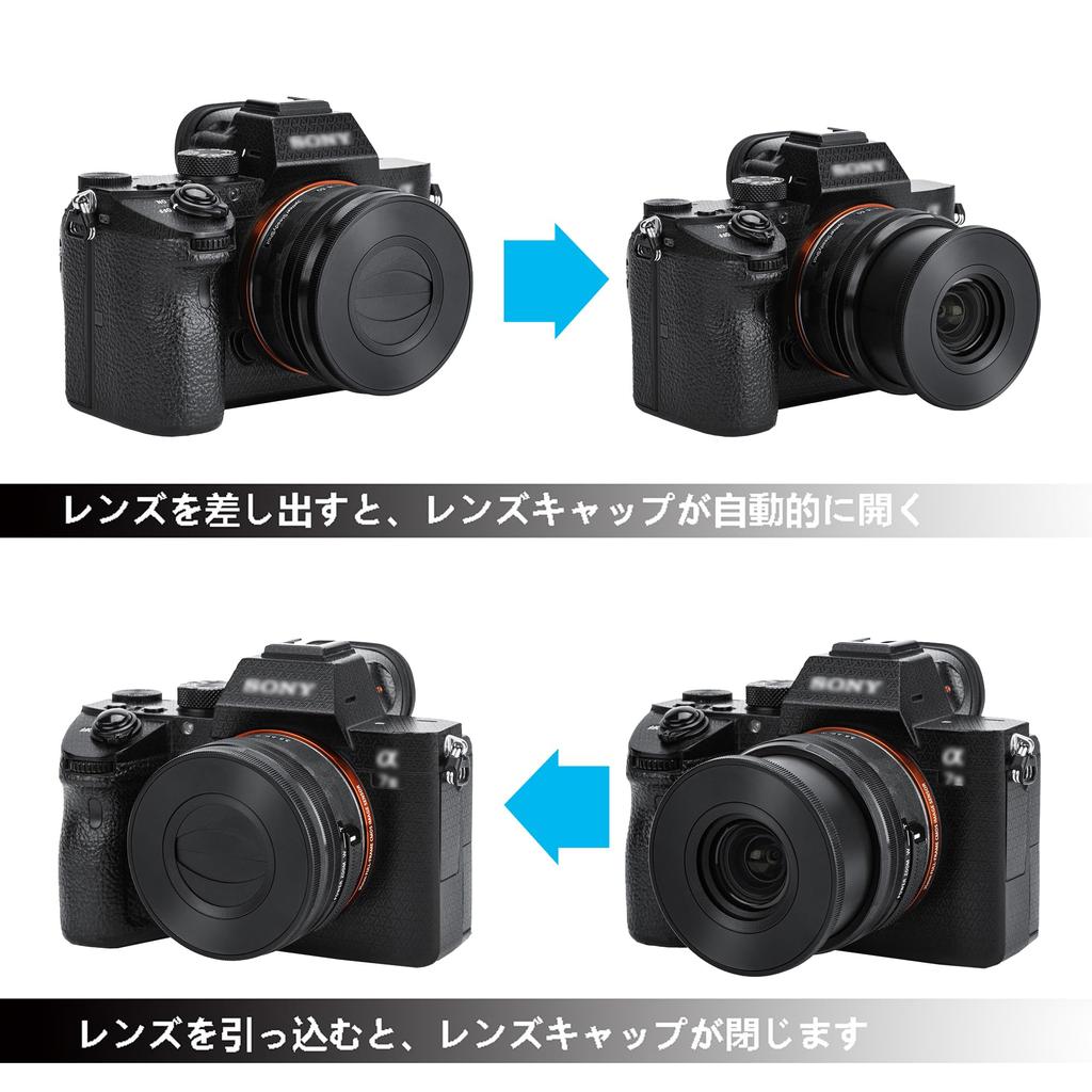 Krytka objektivu JJC Auto pro Sony E PZ OSS Sony FE Sony E PZ OSS II, ochrana objektivu, prachotěsnost, odolnost proti poškrábání, otevírání/zavírání 16–50 mm f/3,5–5,6 (SELP1650) &