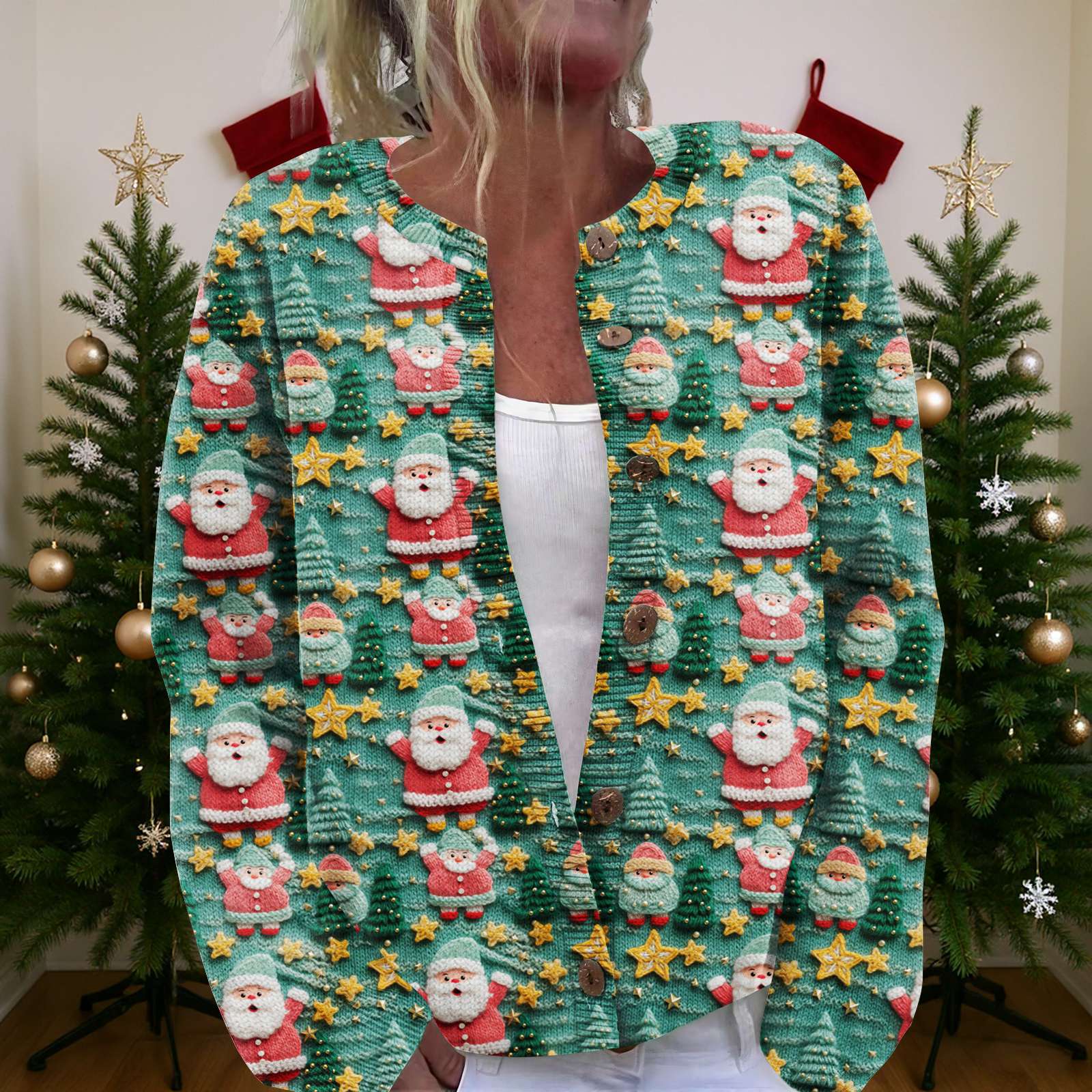 

Женский рождественский свитер Милый забавный рождественский свитер Осень и зима Свитер с длинным рукавом вязаный M