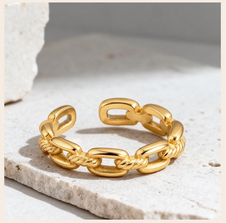 Twisted Rope Paperclip Chain Link Ring for Women, Stainless Steel Open Adjustable Stacking Party Jewelry