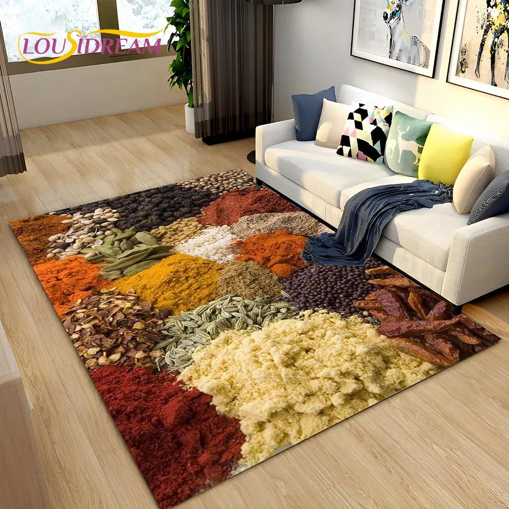 Vegetable Grains Spice Fruit Seasoning Area Rug,Carpet Rug for Living Room Bedroom Sofa Doormat Kitchen Decor,Non-slip Floor Mat