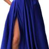 Lady Dress Side Slit A-Line Satin Sleeveless Spaghetti Straps Banquet Dress for Parties