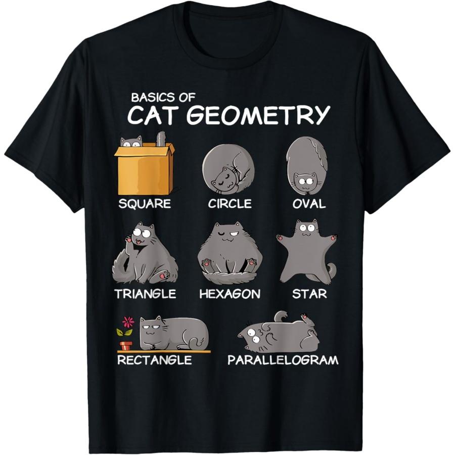 Cat Geometry Math Funny Cat Gifts For Cat Dad, Cat Mom, Kids T-Shirt, Small, Black XXXXXL