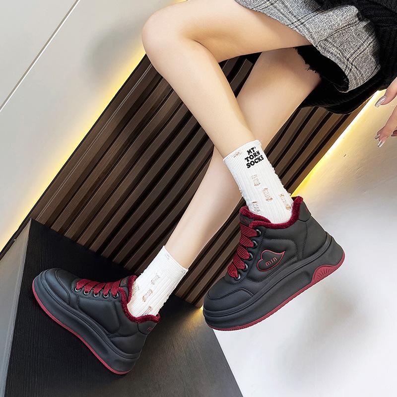 Fleece little white shoes women's high-top shoes autumn and winter new thickened warm bread shoes versatile platform sports board shoes