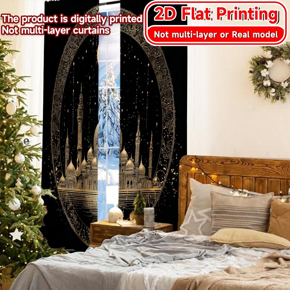 2D Flachdruck 2 Stück Goldene Moschee Schicker Druck Vorhänge Garn Vorhänge Dekorationen für Schlafzimmer Zeitgenössischer Stil Heimdekoration