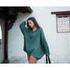 Bat Sleeve T-Shirts Vintage Women Cotton Linen V-Neck Solid Color Women Cloths Casual T-Shirts