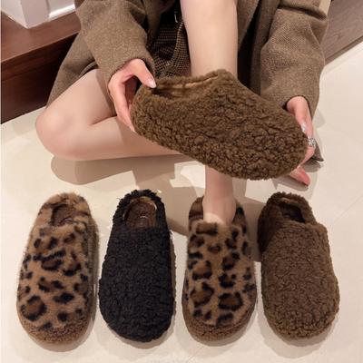 Damen Lammwolle Plateau Hausschuhe Winter Pelzschuhe Damen Flache Baumwoll-Slides Zuhause Pantuflas Tägliche Slip-on Pelzige Mules Schuhe