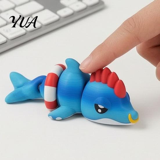 Marine Animal Toy 3D Printed Articulated Dolphin Figurine, Swim Ring Fidget Toy, Sea Flexible Joints Decor for Backpack Handbag Purse Charm