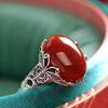 Adjustable Sterling Butterfly Ring With Natural Red Agate Inlay Vintage Oxidized Finish Unisex Statement Jewelry