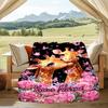 1PC Custom Name Giraffe Love Romance Flowers Outdooor Flannel Blankets Patterns Throw Blanket All-Season Soft Gift for Couch, Bed, Camping Gifts