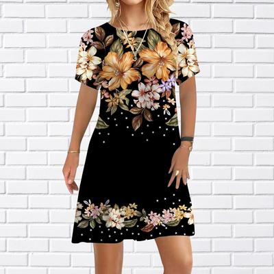Damen Freizeitkleid Sommer Lila Blütenblätter Print Kleider Für Frauen O-Ausschnitt Kurzarm Kleid Plus Größe